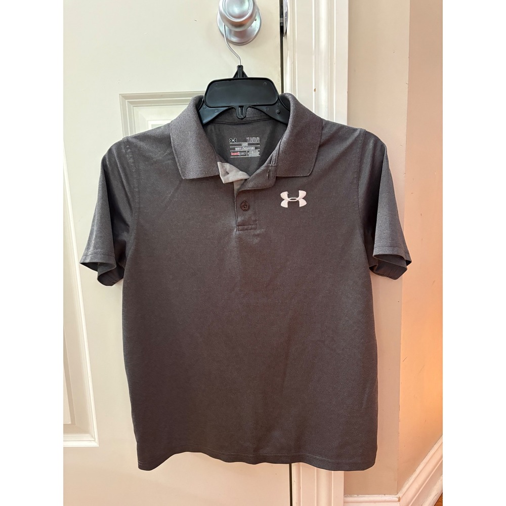 Under Armour Youth Polo Shirt Gray Athletic HeatGear Loose Fit YLG
